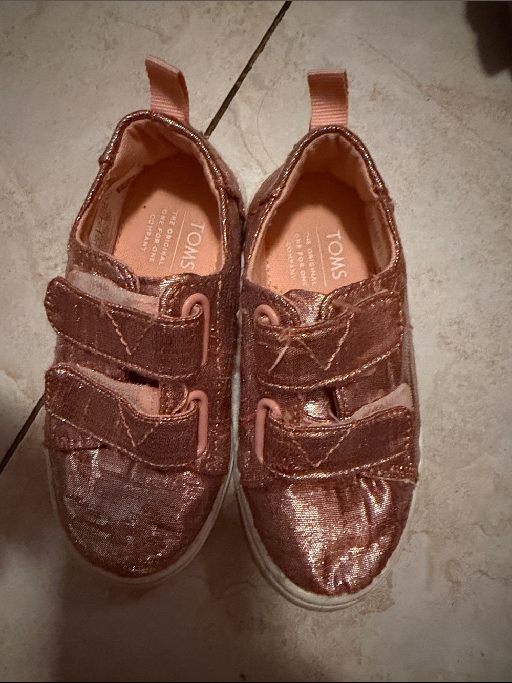 TOMS Kids Rose Gold Velcro Sneakers